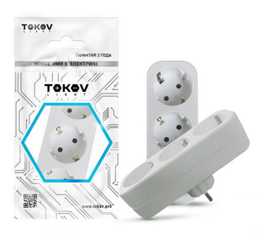 TKL-S3Z-C01 Разветвитель 3-м с заземл. 16А 250В IP20 полипропилен бел. TOKOV ELECTRIC 