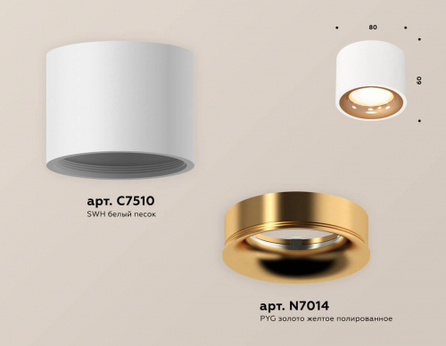 Комплект накладного светильника Ambrella light XS7510024 SWH/PYG белый песок/золото желтое полированное (C7510, N7014) в г. Санкт-Петербург  фото 2