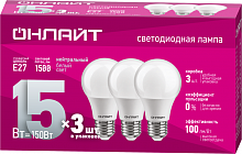 90607 Лампа светодиодная 90 607 OLL-A60-15-230-4K-E27-PACK3 ОНЛАЙТ 