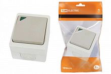 SQ1803-0004 Выключатель 1-кл. с подсветкой открытой установки IP54 10А серый "Вуокса" TDM