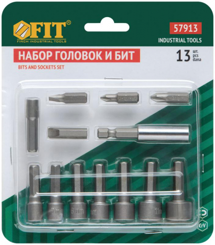57913 Набор бит и головок 13шт FIT  фото 2