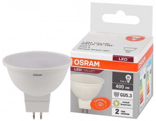 Лампа светодиодная LED Value LVMR1635 5SW/830 5Вт GU5.3 230В 10х1 RU OSRAM 4058075582330 в г. Санкт-Петербург 