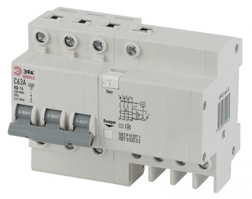 Выключатель автоматический дифференциального тока 3P+N 40А 30мА тип AC SIMPLE-mod-39 х-ка ЭРА Б0039297 в г. Санкт-Петербург 