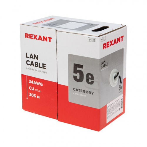 Кабель витая пара U/UTP кат.5E 4х2х24AWG solid CU ZH нг(А)-HF OUTDOOR черн. (305м) Rexant 01-0065 в г. Санкт-Петербург  фото 2