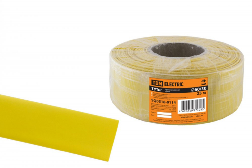 SQ0518-0114 Термоусаживаемая трубка ТУТнг 60/30 желтая (25 м/ролл) TDM
