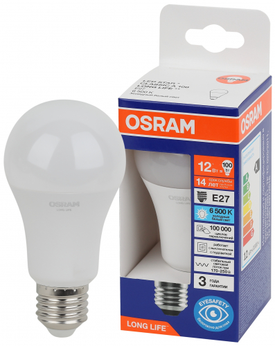 Лампа светодиодная LED 12Вт Е27 6500К 1055Лм груша 220В (замена 100Вт) OSRAM в г. Санкт-Петербург 