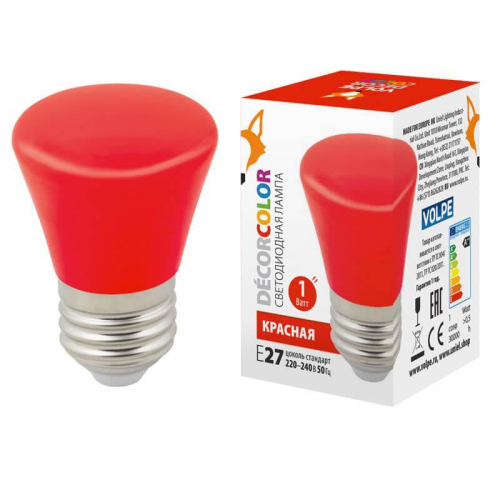 Лампа светодиодная Volpe E27 1W красная LED-D45-1W/RED/E27/FR/С BELL UL-00005638 в г. Санкт-Петербург 