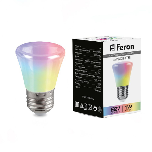 Лампа светодиодная Feron LB-372 Колокольчик матовый E27 1W RGB быстрая смена цвета 38128 в г. Санкт-Петербург 