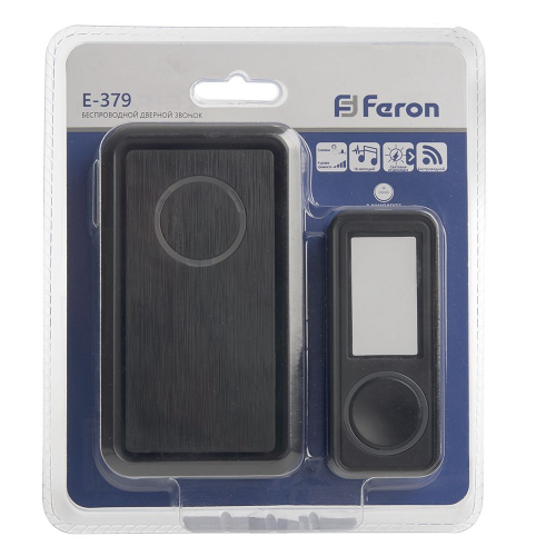 Звонок дверной беспроводной Feron E-379 Электрический 18 мелодий черный с питанием от батареек 41436 в г. Санкт-Петербург  фото 3