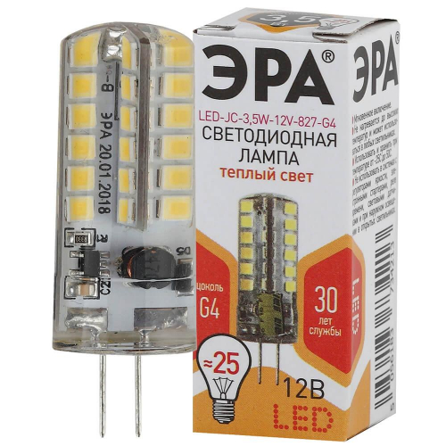 Лампа светодиодная ЭРА G4 3.5W 2700K прозрачная LED JC-3.5W-12V-827-G4 Б0033195 в г. Санкт-Петербург  фото 2
