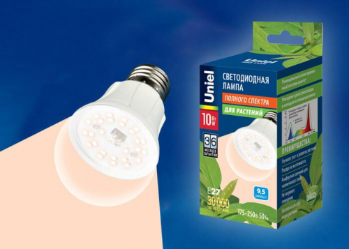 Лампа светодиодная для растений Uniel E27 10W прозрачная LED-A60-10W/SPFR/E27/CL PLP01WH UL-00001820 в г. Санкт-Петербург  фото 2
