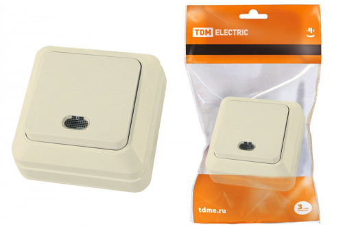 SQ1801-0010 Выключатель 1-кл. открытой установки с подсветкой IP20 10А, сл. кость "Ладога" TDM