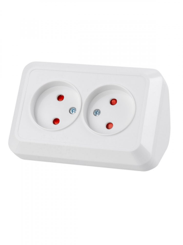SQ1801-0022 Розетка угловая двойная 2П открытой установки с з/ш IP20 250В 10А белая "Ладога" TDM