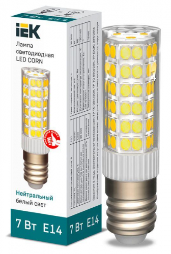Лампа светодиодная Corn 7Вт капсульная 4000К нейтр. бел. E14 230В керамика IEK LLE-Corn-7-230-40-E14 в г. Санкт-Петербург 
