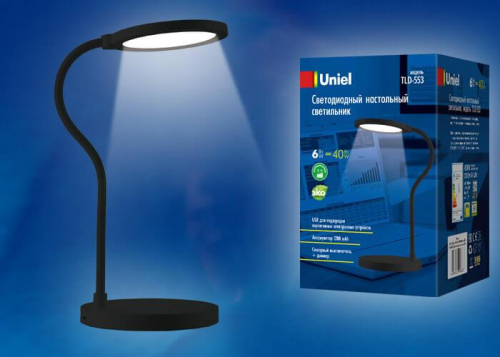 Настольная лампа Uniel TLD-553 Black/LED/400Lm/4500K/Dimmer/USB UL-00003339 в г. Санкт-Петербург  фото 2