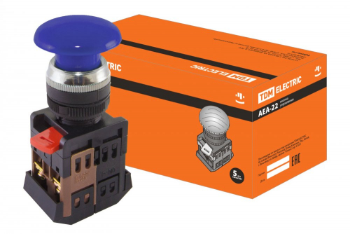 SQ0704-0017 Кнопка AEА-22 "Грибок" синий d22мм 1з+1р TDM