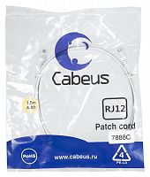 7888c Патч-корд телефонный PC-TEL-RJ12-1.5m 2х6р4с PVC 1.5м бел. Cabeus 