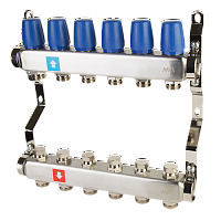 Коллекторная группа с ручными регулировочными клапанами 1' х 6 выходов 3/4' НР евроконус в г. Санкт-Петербург 