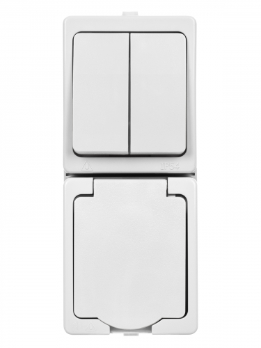 Блок (вертикальный) выключатель 2-кл. + розетка 2П+З с з/ш БКВР IP54 белый "Вуокса" TDM в г. Санкт-Петербург  фото 3