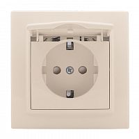 Розетка 1-м СП Минск 16А IP20 с заземл. защ. шторки с крышкой беж. EKF ERR16-029-200