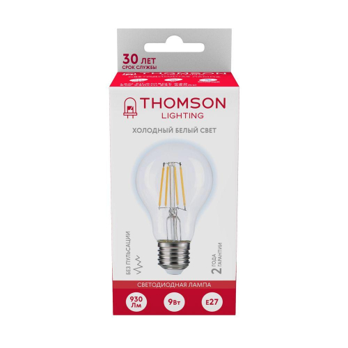 Лампа светодиодная филаментная Thomson E27 9W 6500K груша прозрачная TH-B2331 в г. Санкт-Петербург  фото 3