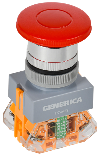 Кнопка D7-MZS Грибок d=22мм 1з+1р с фикс. кр. GENERICA в г. Санкт-Петербург 