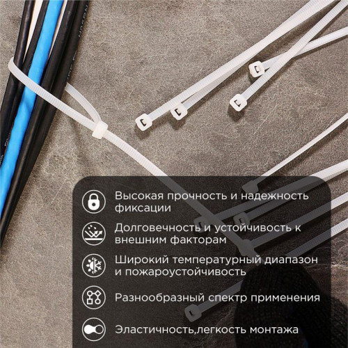 Хомут кабельный 3.6х300 петлевой нейлон бел. (уп.100шт) Rexant 07-0300 в г. Санкт-Петербург  фото 2