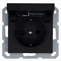 G5505PB Розетка 1-м Shuko 16А IP20 с заземл. защ. шторки с крышкой механизм черн. матов. soft touch Jasmart 
