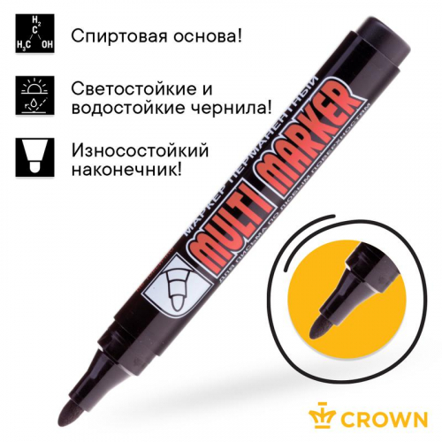 Маркер перманентный "Multi Marker" 3мм пулевидный черн. Crown Б0048239 в г. Санкт-Петербург  фото 3