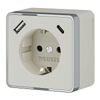 W5071703 Розетка с заземлением, шторками и USB тип A+C Gallant (слоновая кость) 