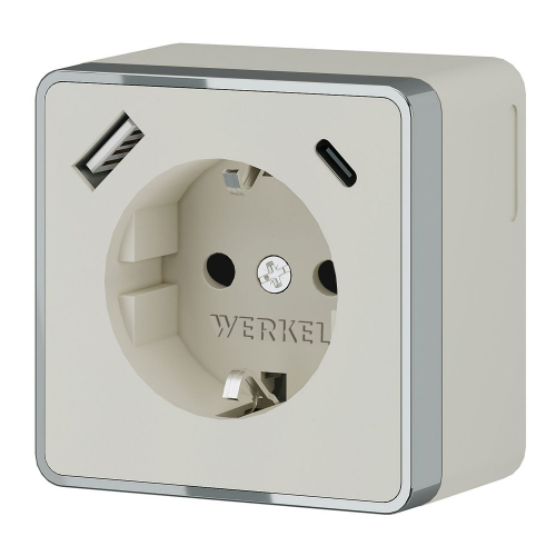 W5071703 Розетка с заземлением, шторками и USB тип A+C Gallant (слоновая кость) 