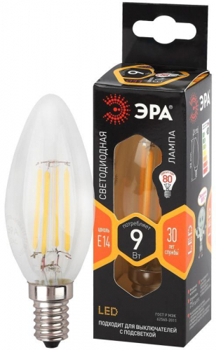 Лампа светодиодная филаментная F-LED B35-9w-827-E14 B35 9Вт свеча E14 тепл. бел. ЭРА Б0046991 в г. Санкт-Петербург 