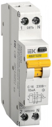 Выключатель автоматический дифференциального тока 2п (1P+N) C 16А 10мА тип A 4.5кА АВДТ-32М IEK MAD32-5-016-C-10 в г. Санкт-Петербург 