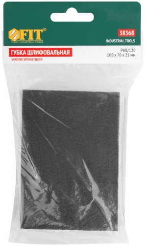 38368 Губка шлифовальная 100х70х25мм Р 80/Р 120 средняя жесткость алюм./оксидная FIT  фото 3