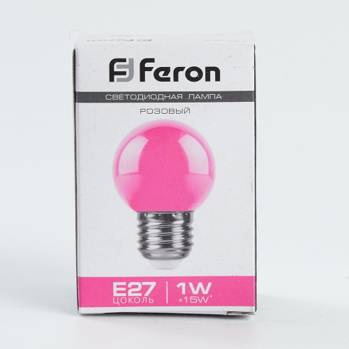 Лампа светодиодная Feron LB-37 Шарик E27 1W розовый 38123 в г. Санкт-Петербург  фото 2