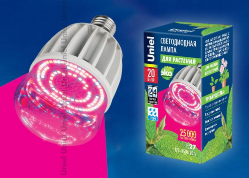 Лампа светодиодная для растений Uniel E27 20W 650K прозрачная LED-M80-20W/SP/E27/CL 11098 в г. Санкт-Петербург  фото 2