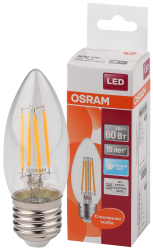 Лампа светодиодная филаментная LED Star Classic B 60 5W/840 5Вт свеча прозрачная 4000К нейтр. бел. E27 600лм 220-240В OSRAM 4058075212428 в г. Санкт-Петербург 