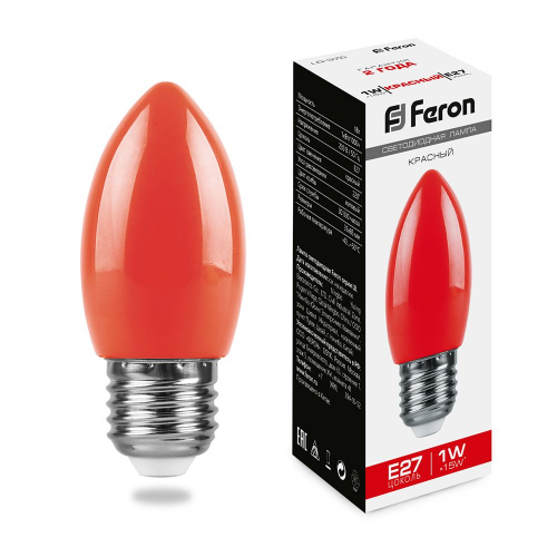 Лампа светодиодная Feron LB-376 свеча E27 1W красный 25928 в г. Санкт-Петербург 