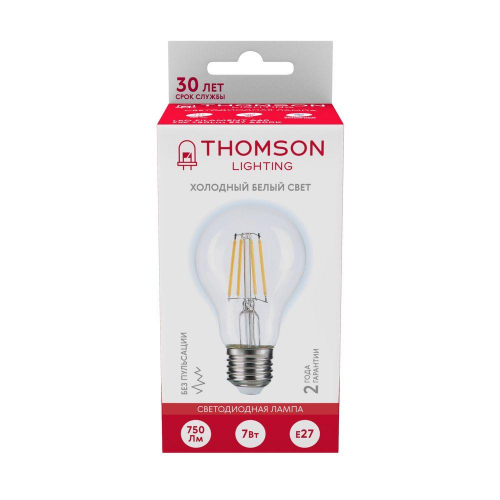 Лампа светодиодная филаментная Thomson E27 7W 6500K груша прозрачная TH-B2330 в г. Санкт-Петербург  фото 4